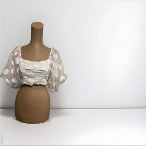 #Cybermondaysale Zara Puff Balloon Semi Sheer Ivory CROP TOP WHITE Cream8347/536
